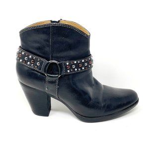 Sofft Womens Black Leather Studded Side Zip Heel Booties Size 6